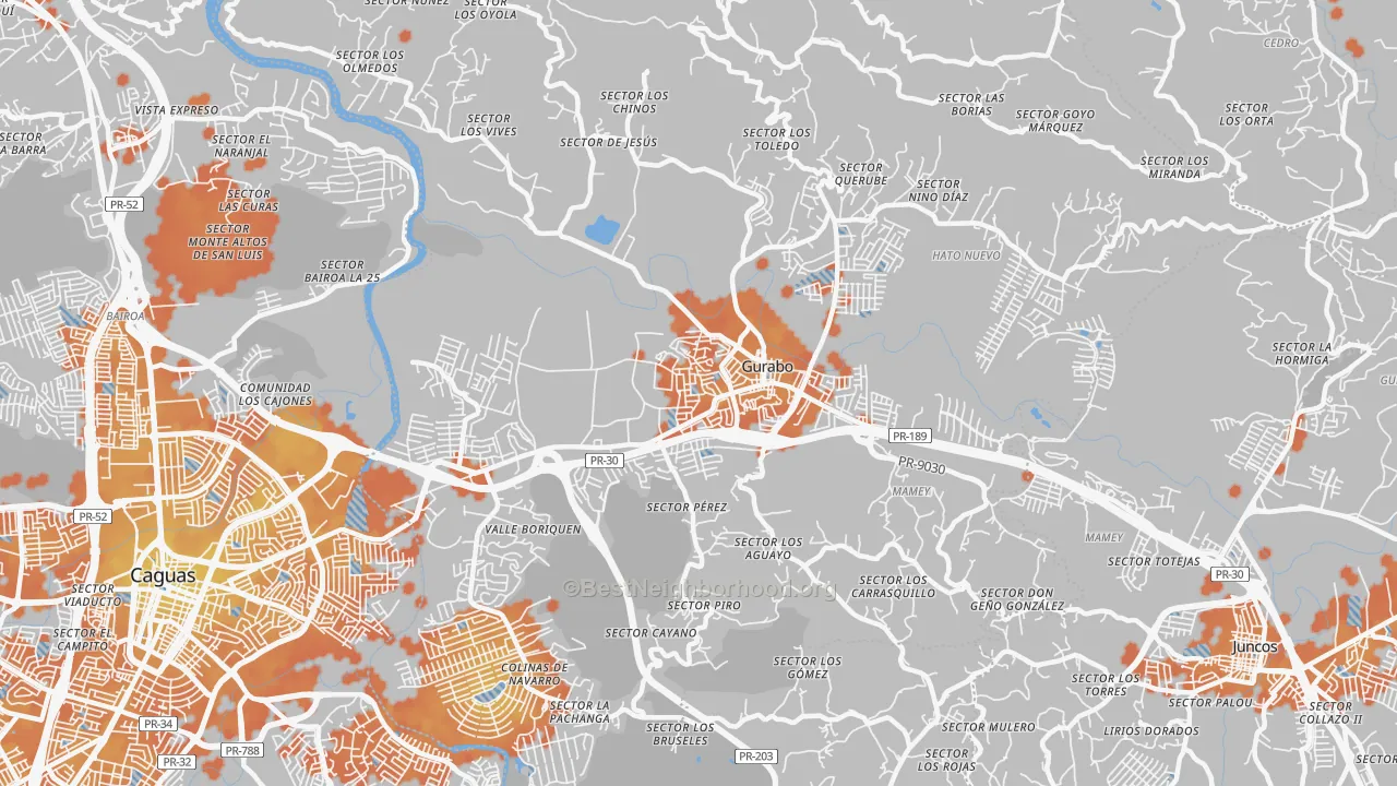 Bike Grade map of Gurabo Municipio, PR