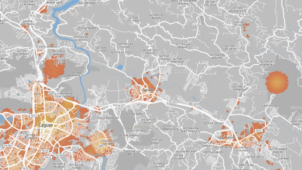 Bike Grade map of Gurabo, PR