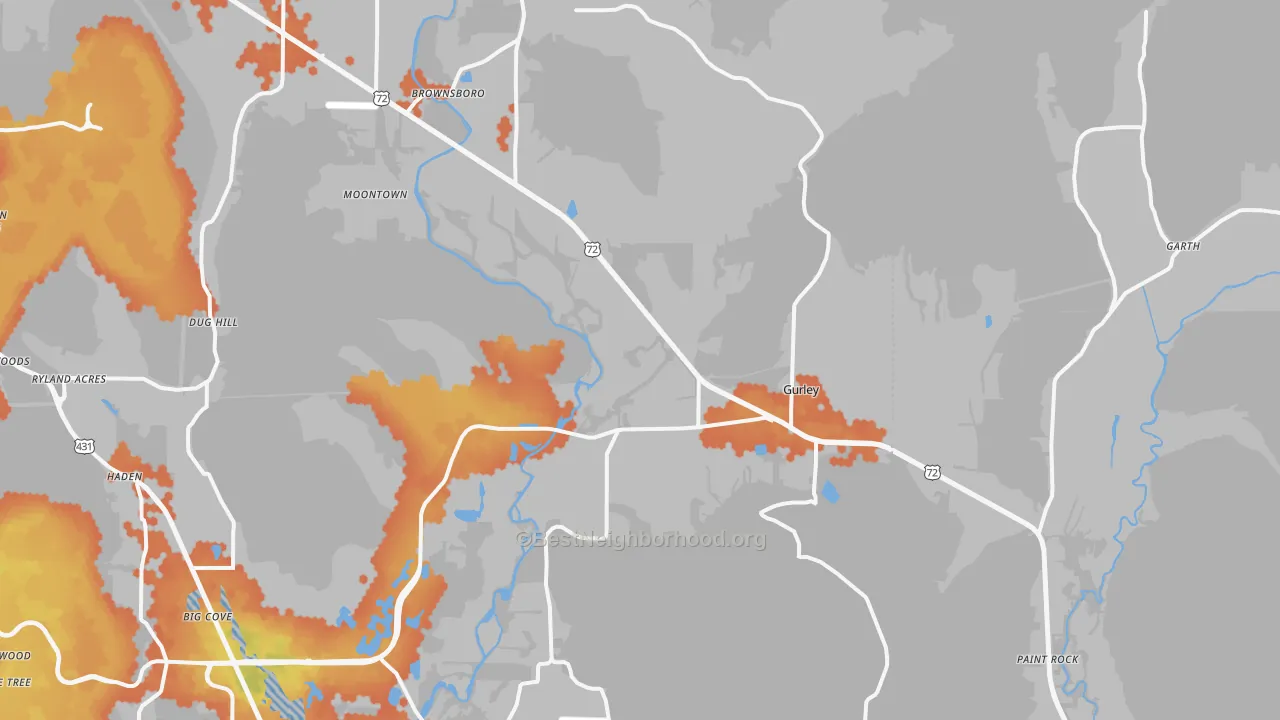 Bike Grade map of Gurley, AL