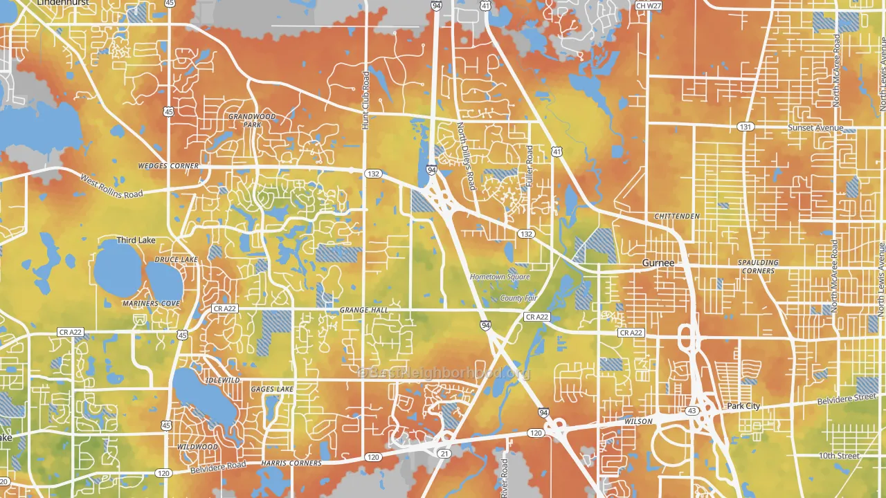 Bike Grade map of Gurnee, IL