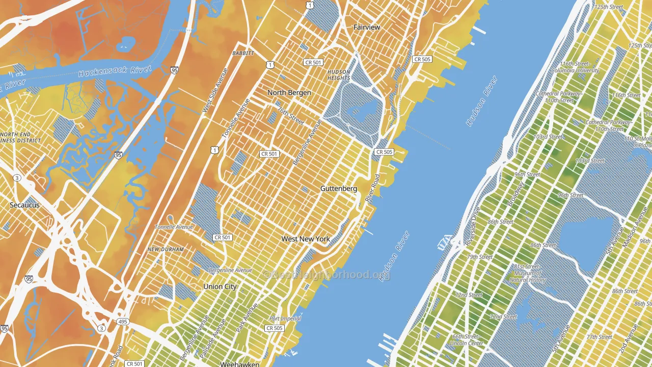 Bike Grade map of Guttenberg, NJ