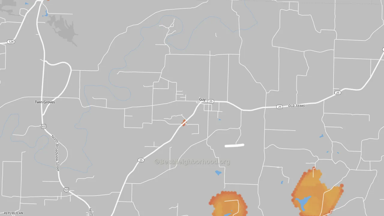 Bike Grade map of Guy, AR