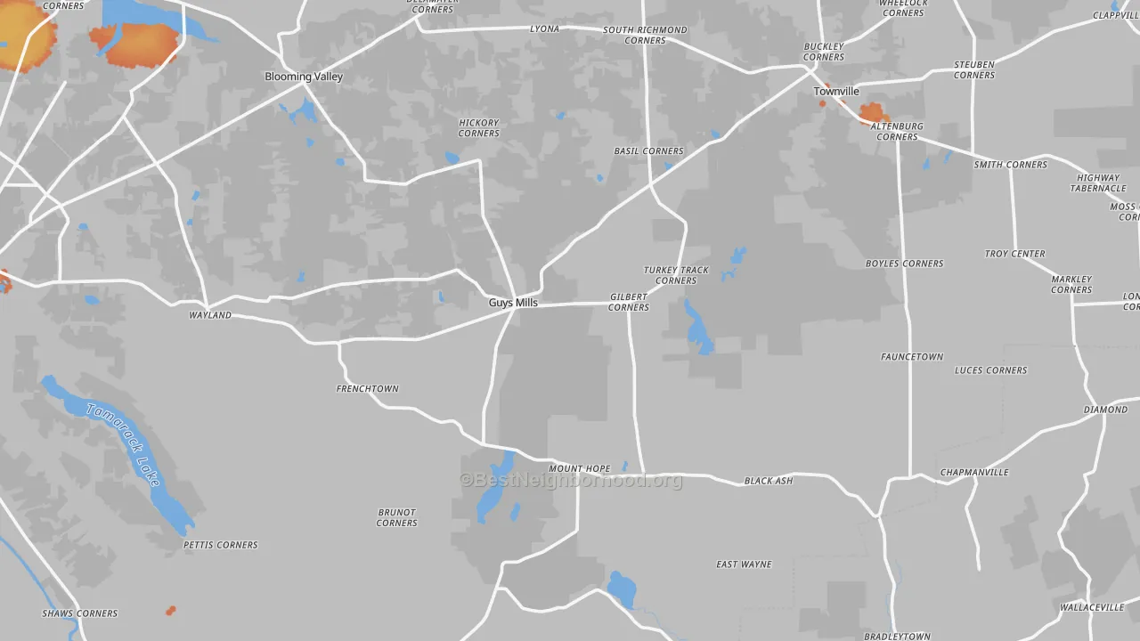 Bike Grade map of Guys Mills, PA