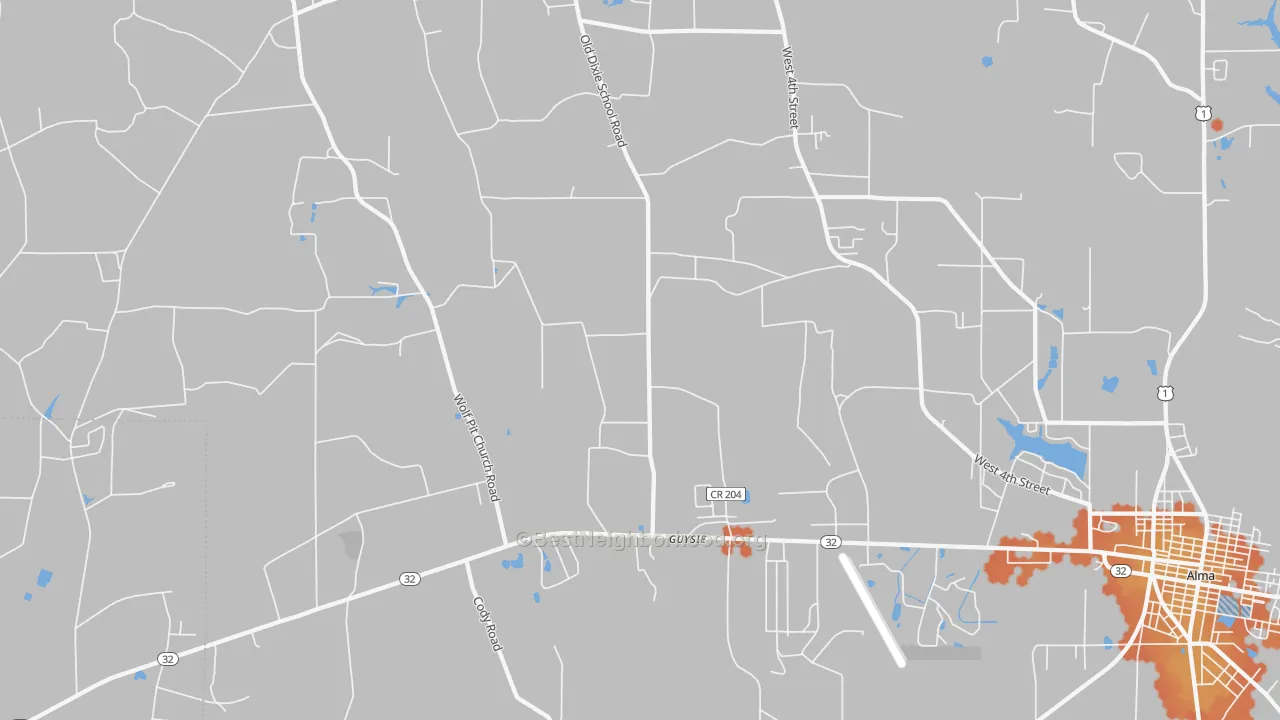 Bike Grade map of Guysie, GA