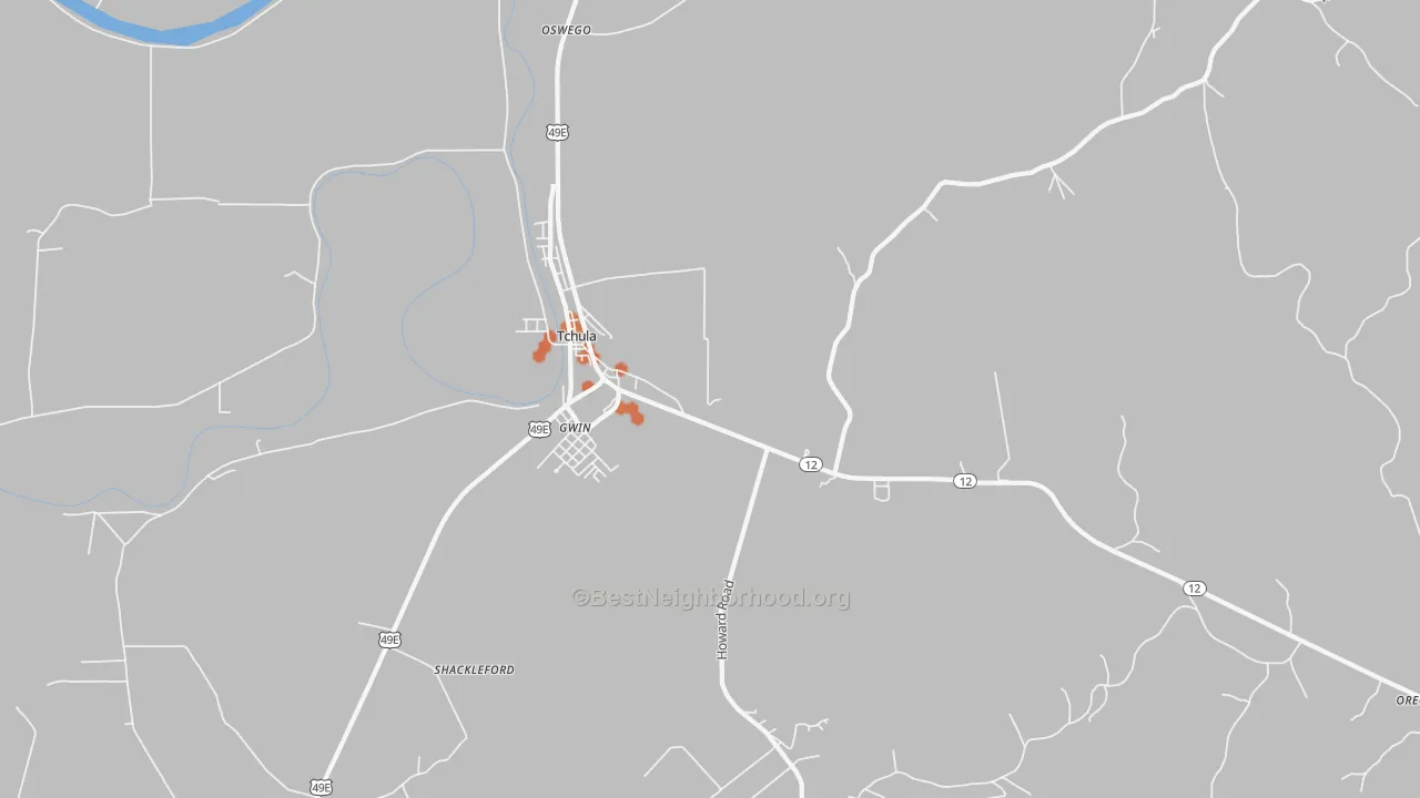 Bike Grade map of Gwin, MS