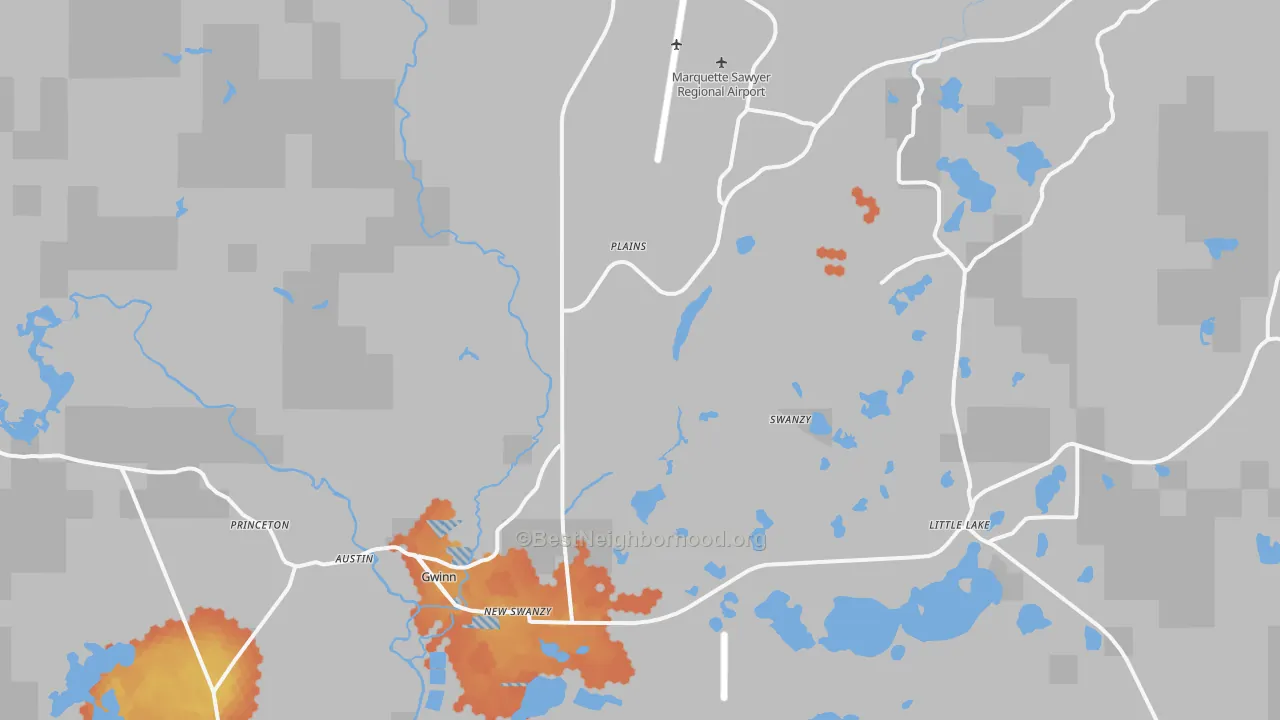 Bike Grade map of Gwinn, MI