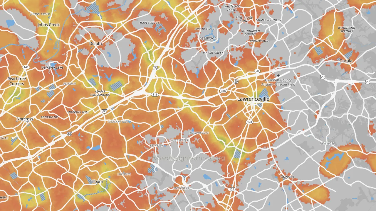 Bike Grade map of Gwinnett County, GA