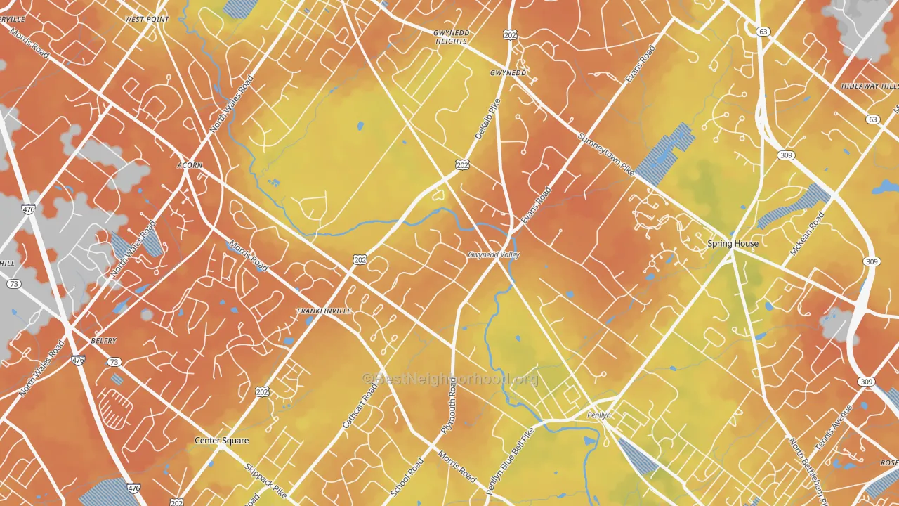 Bike Grade map of Gwynedd Valley, PA
