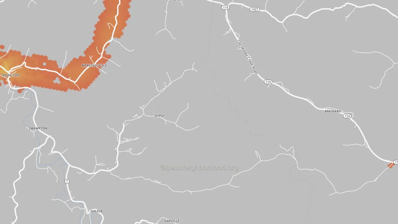 Bike Grade map of Gypsy, KY