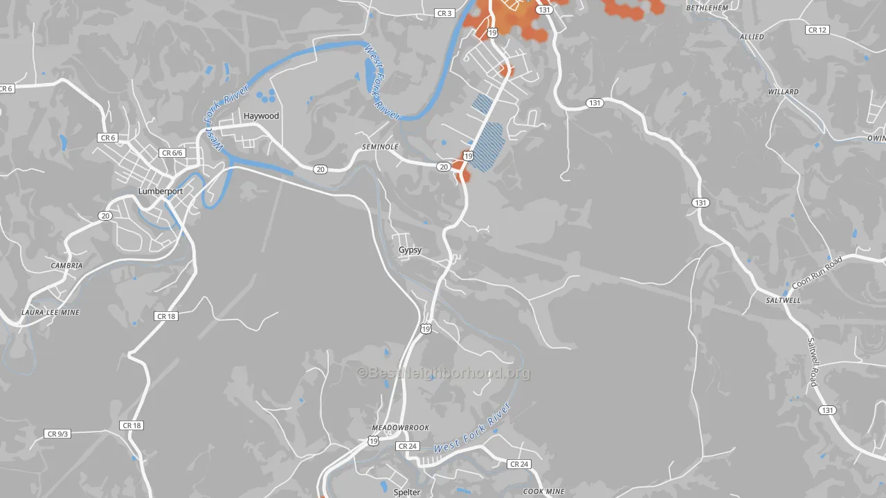 Bike Grade map of Gypsy, WV