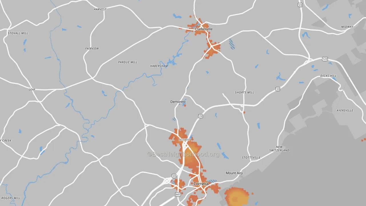 Bike Grade map of Habersham County, GA