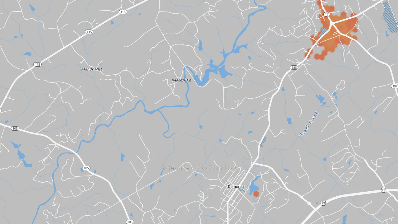 Bike Grade map of Habersham, GA