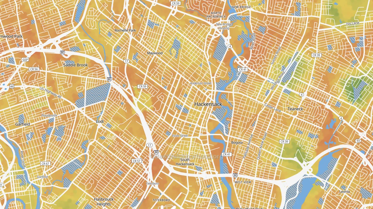 Bike Grade map of Hackensack, NJ