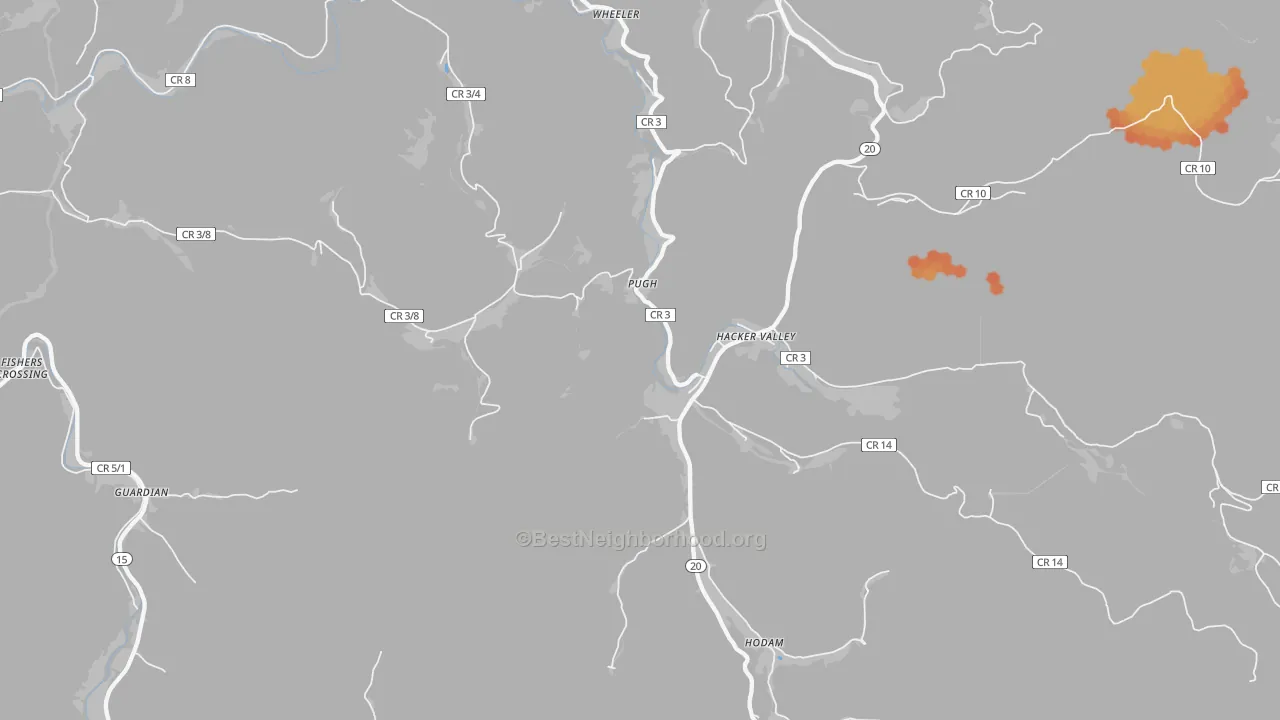 Bike Grade map of Hacker Valley, WV