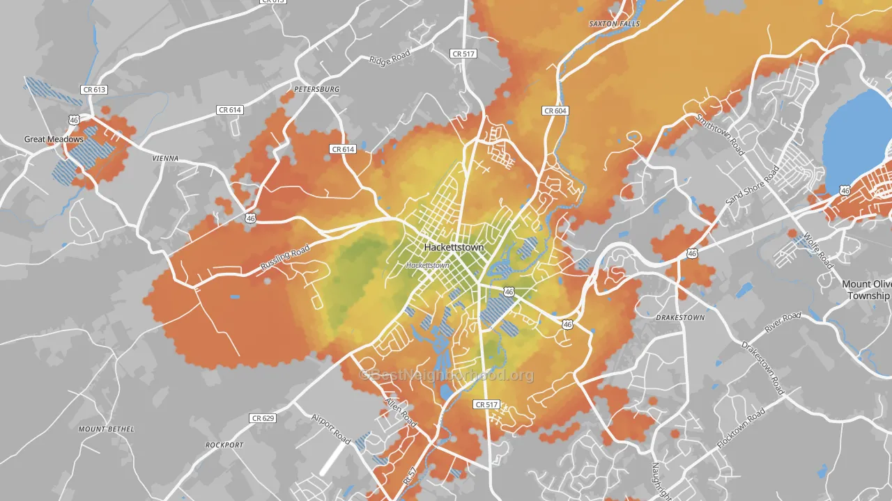 Bike Grade map of Hackettstown, NJ