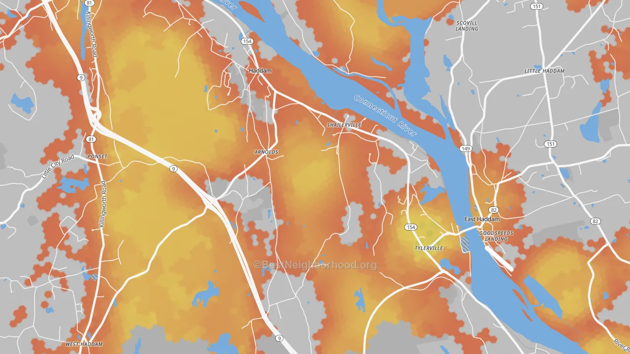 Bike Grade map of Haddam, CT