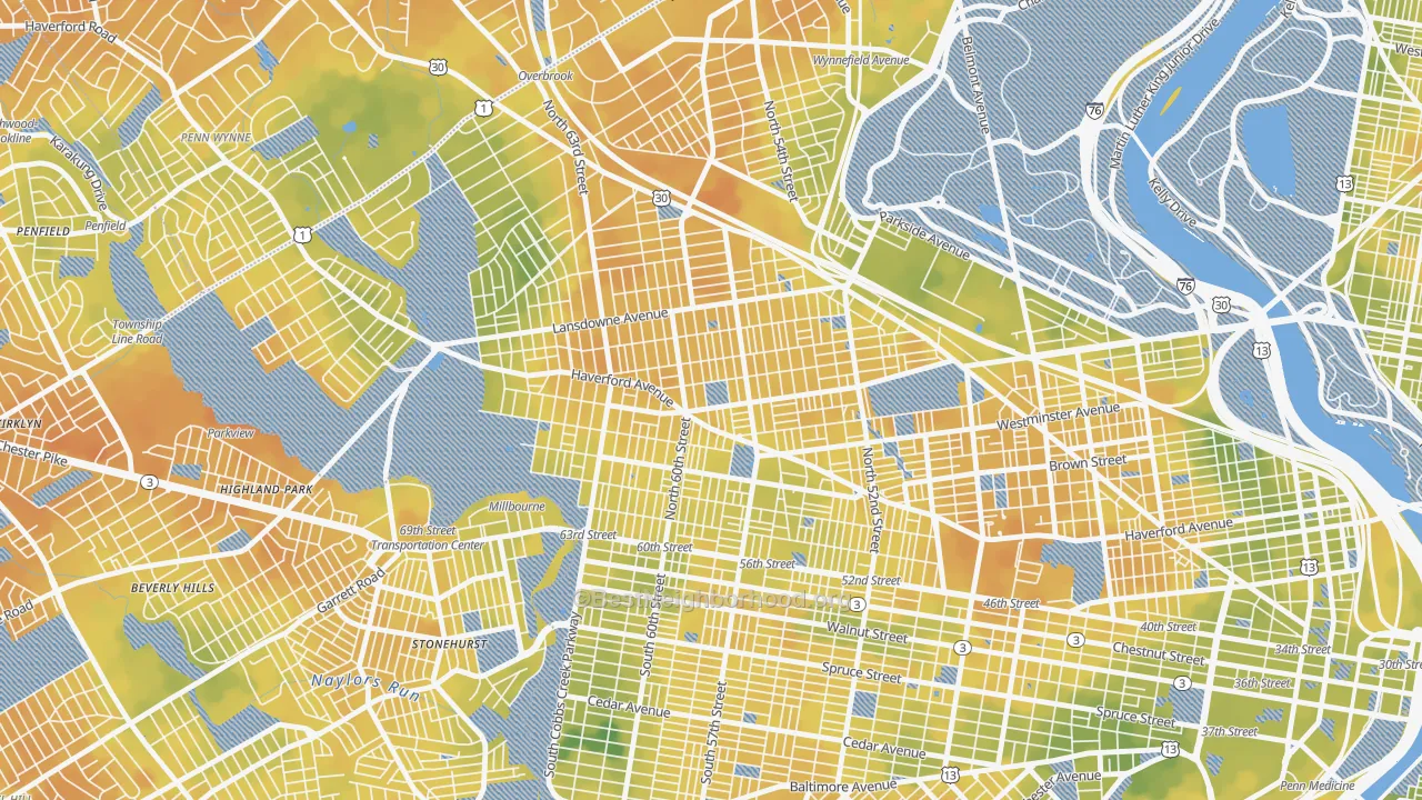 Bike Grade map of Haddington-Carroll Park, Philadelphia, PA