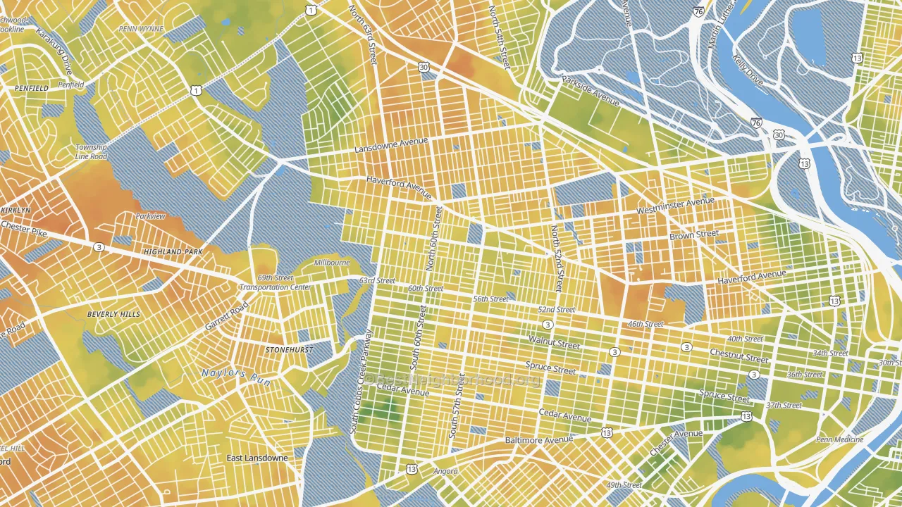 Bike Grade map of Haddington, Philadelphia, PA