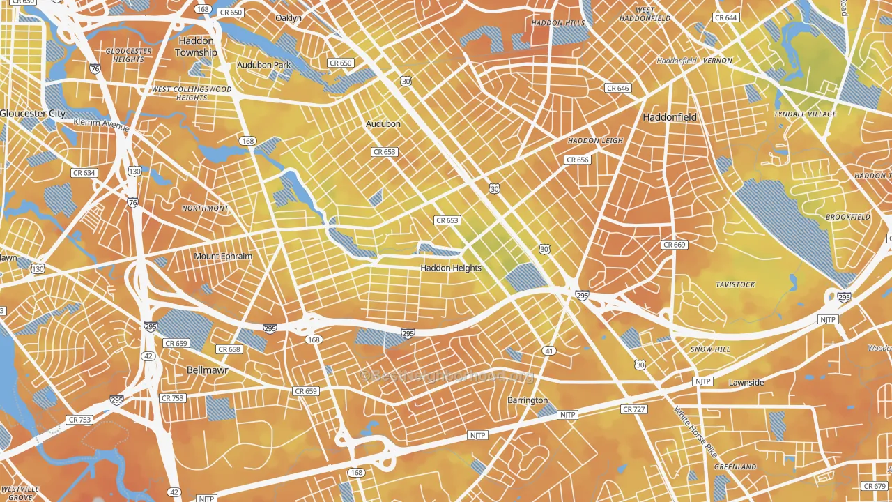 Bike Grade map of Haddon Heights, NJ