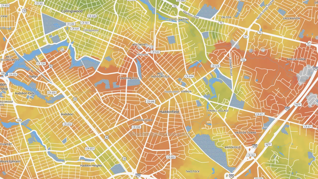 Bike Grade map of Haddonfield, NJ