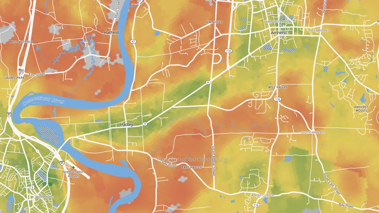 Bike Grade map of Hadley, MA