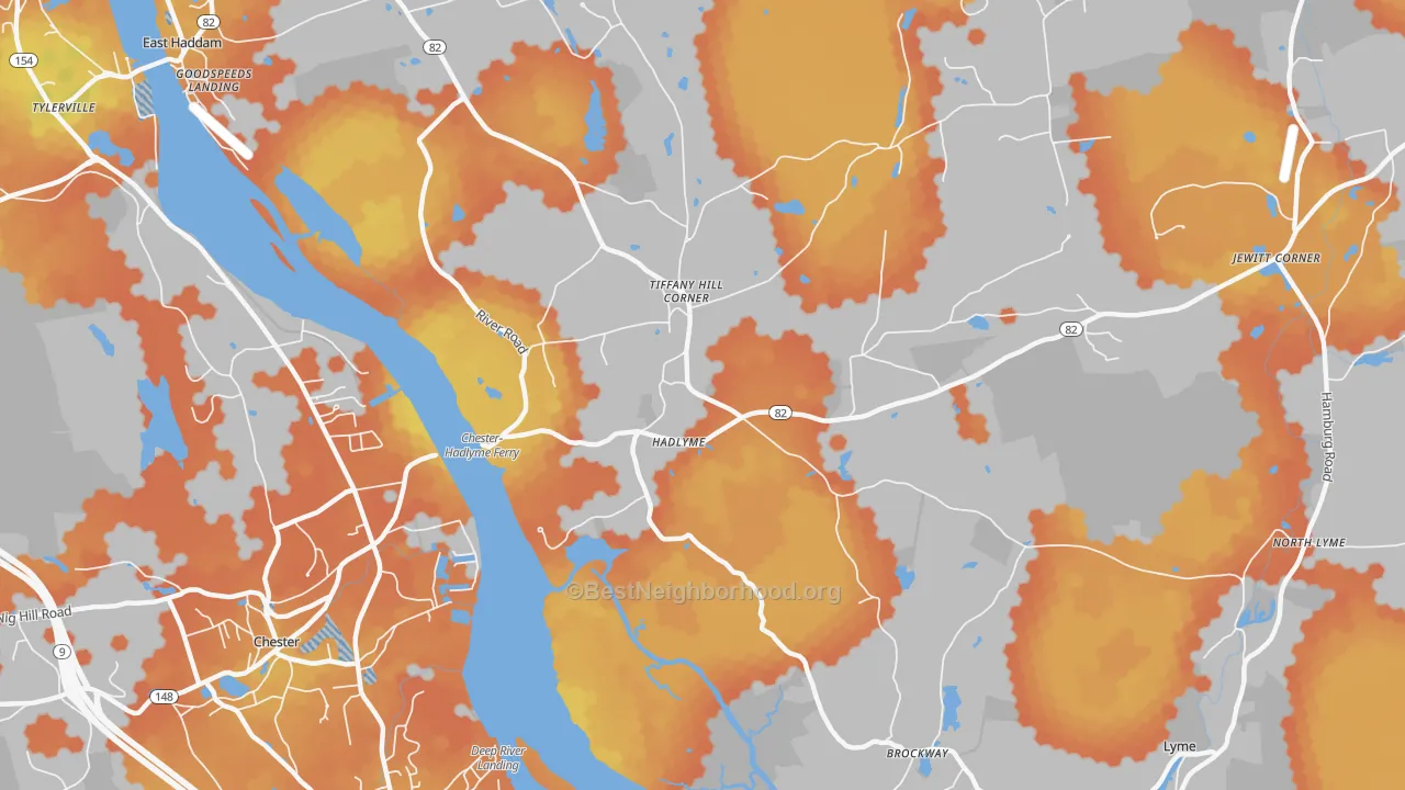 Bike Grade map of Hadlyme, CT