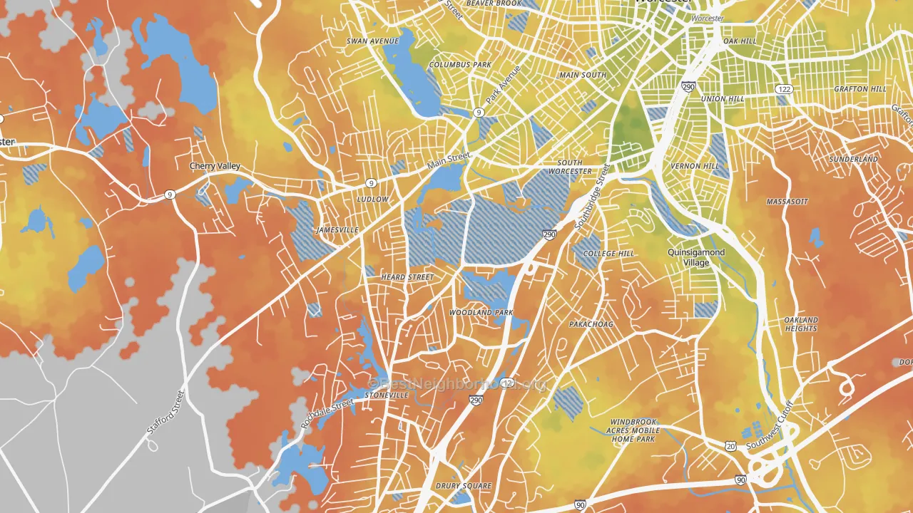 Bike Grade map of Hadwen Park, Worcester, MA