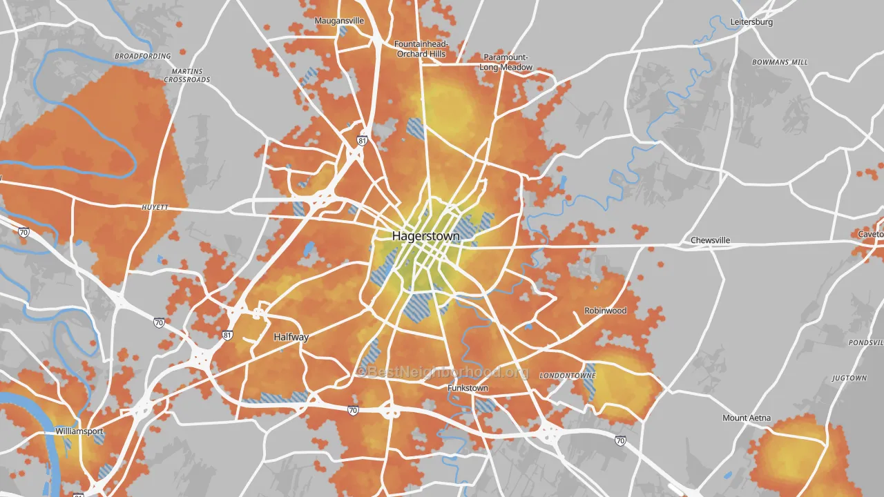 Bike Grade map of Hagerstown, MD