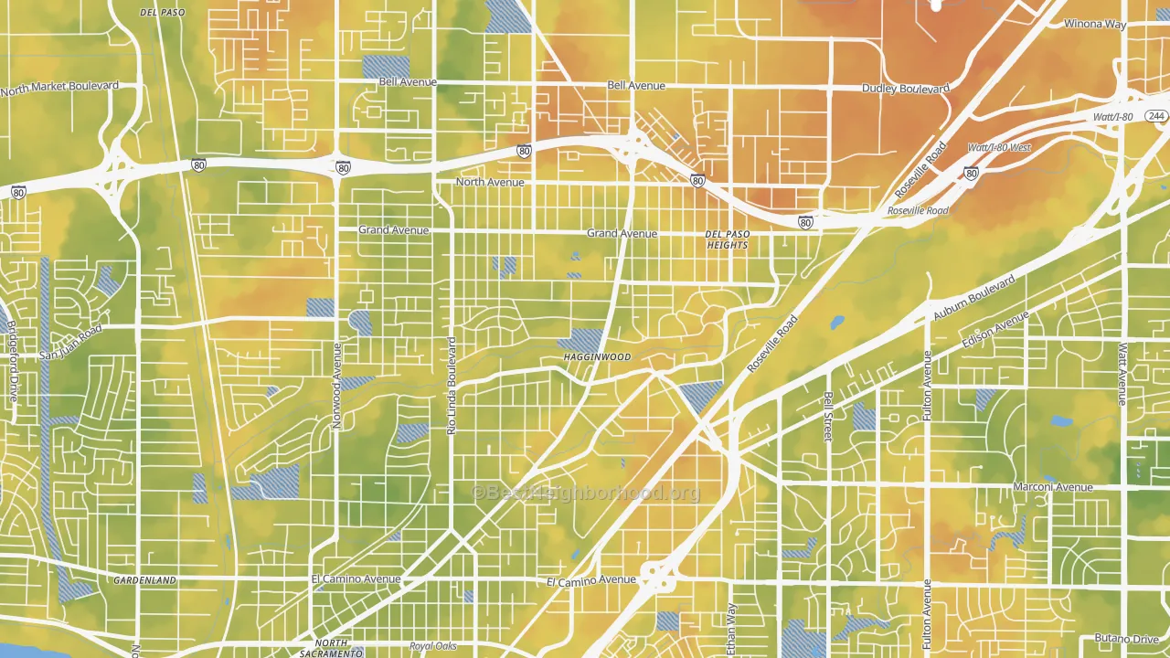 Bike Grade map of Hagginwood, Sacramento, CA