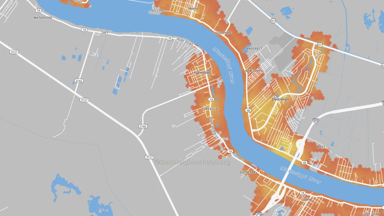 Bike Grade map of Hahnville, LA