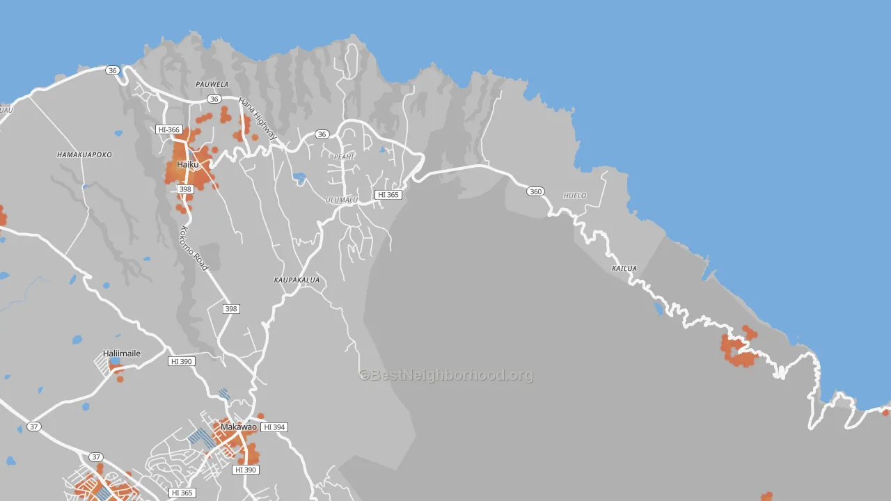 Bike Grade map of Haiku, HI