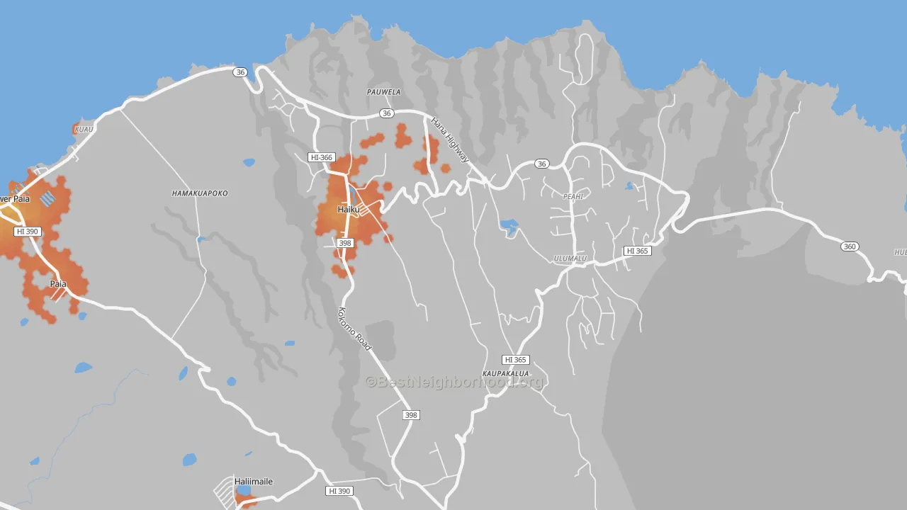 Bike Grade map of Haiku-Pauwela, HI