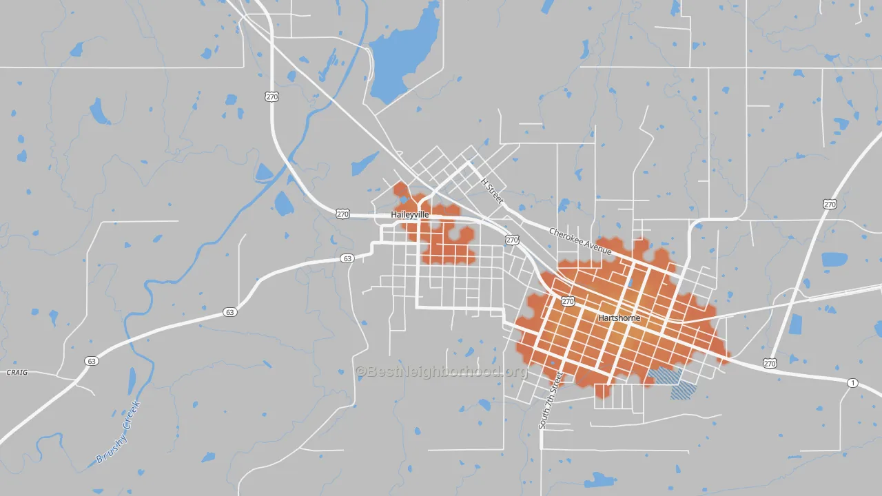 Bike Grade map of Haileyville, OK