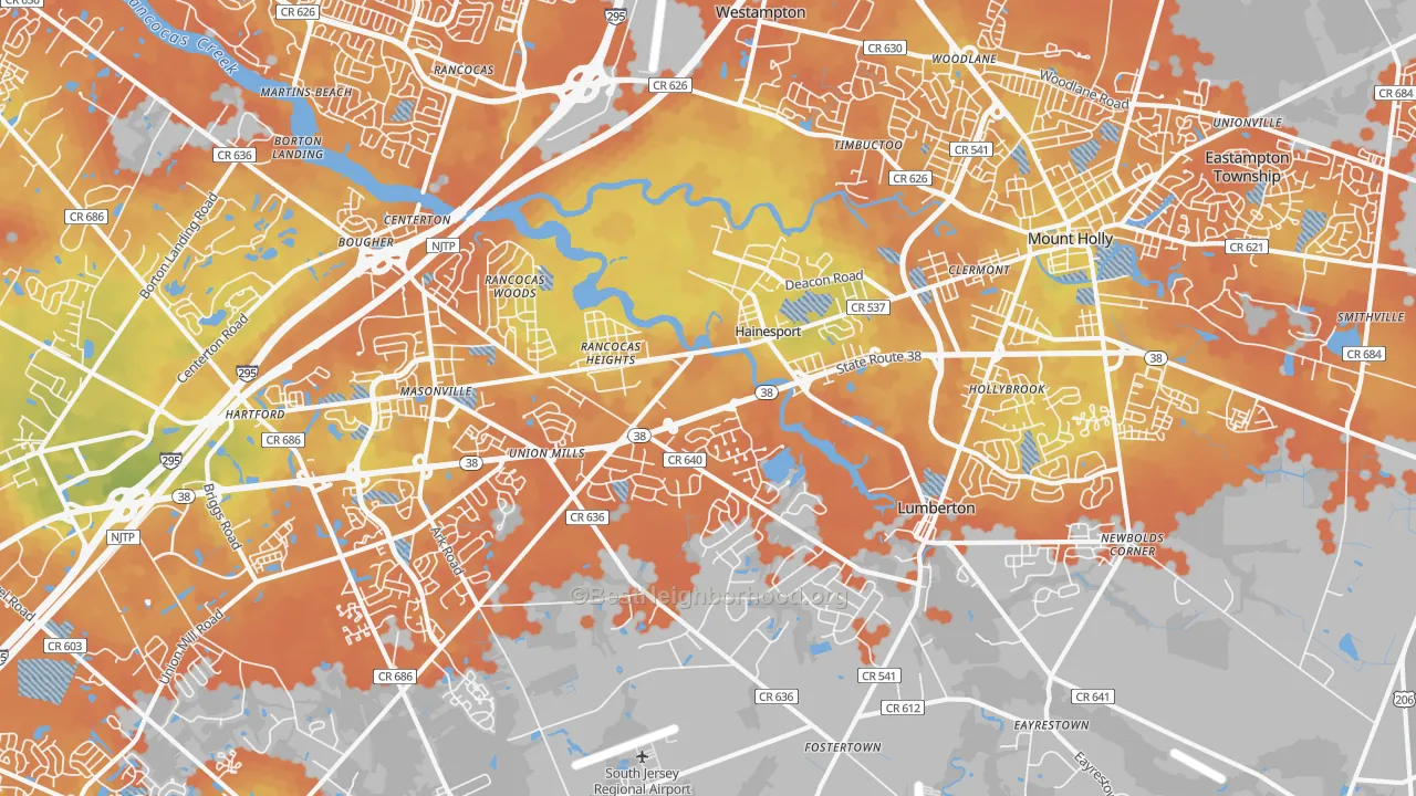 Bike Grade map of Hainesport, NJ