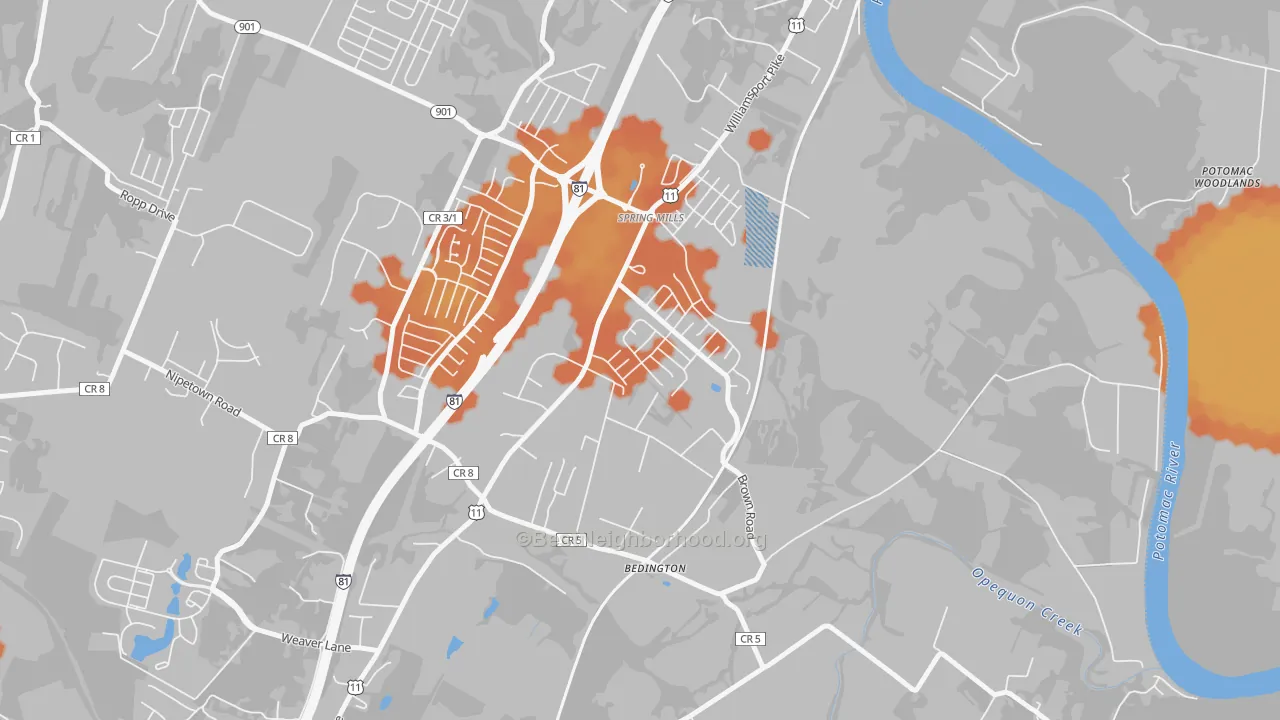 Bike Grade map of Hainesville, Martinsburg, WV