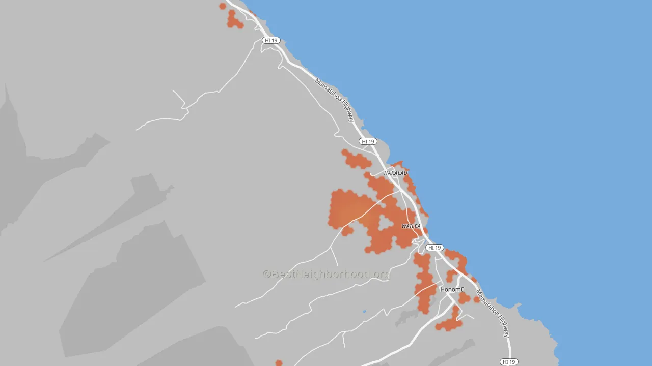 Bike Grade map of Hakalau, HI