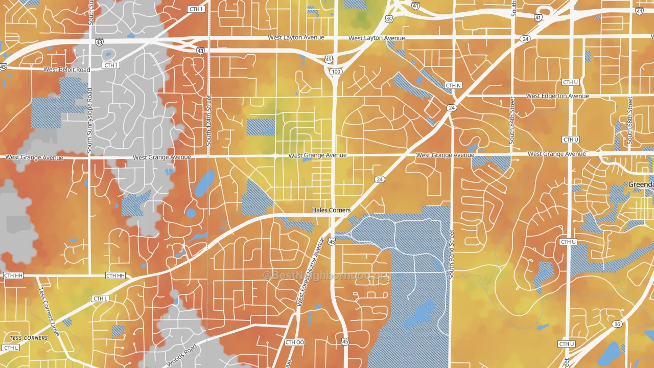 Bike Grade map of Hales Corners, WI