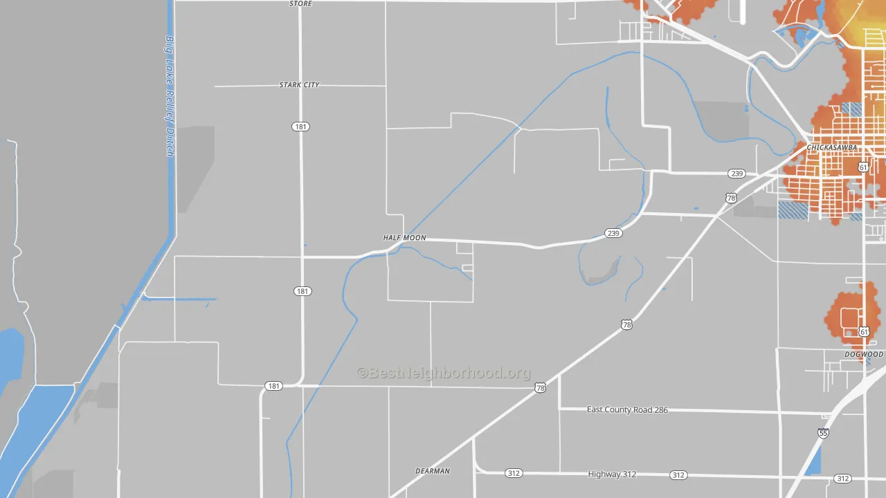 Bike Grade map of Half Moon, AR
