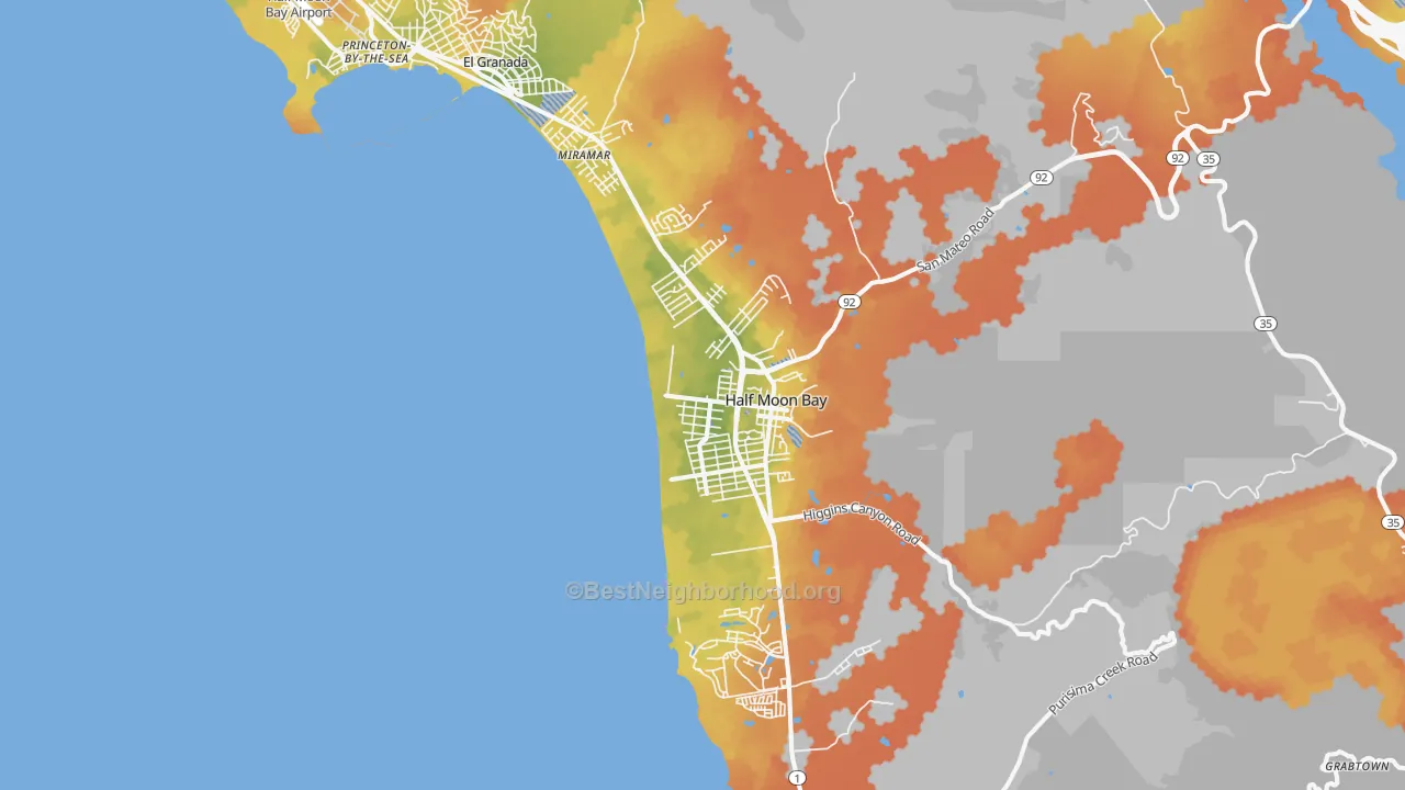 Bike Grade map of Half Moon Bay, CA