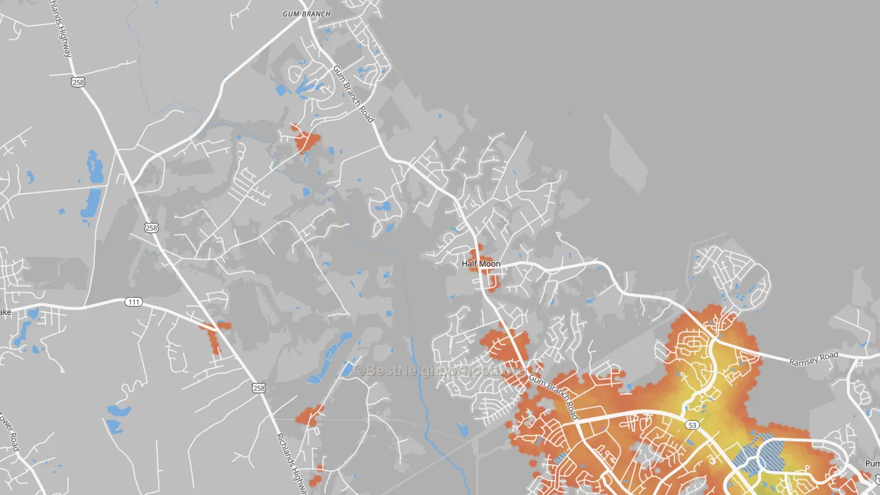 Bike Grade map of Half Moon, NC