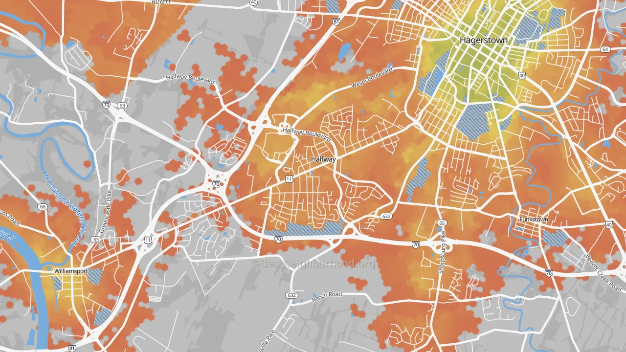 Bike Grade map of Halfway, MD