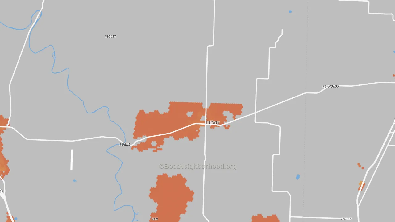 Bike Grade map of Halfway, MO