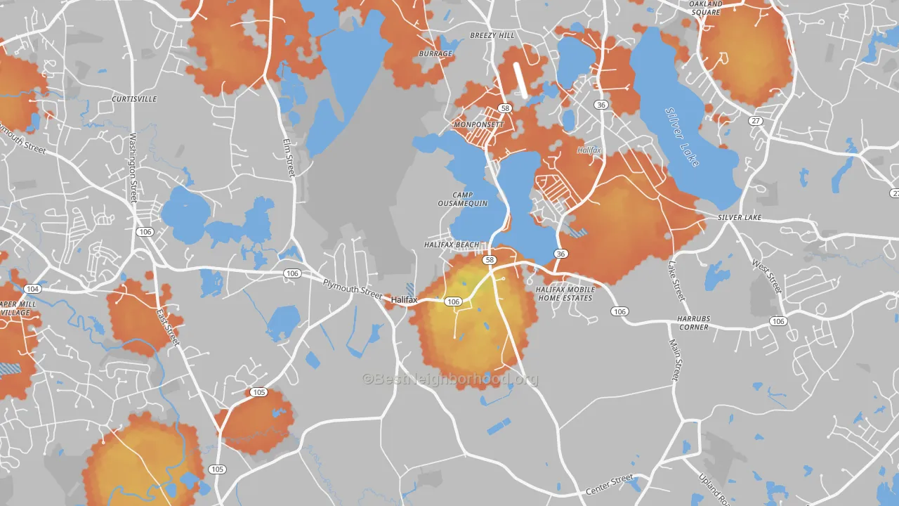 Bike Grade map of Halifax, MA