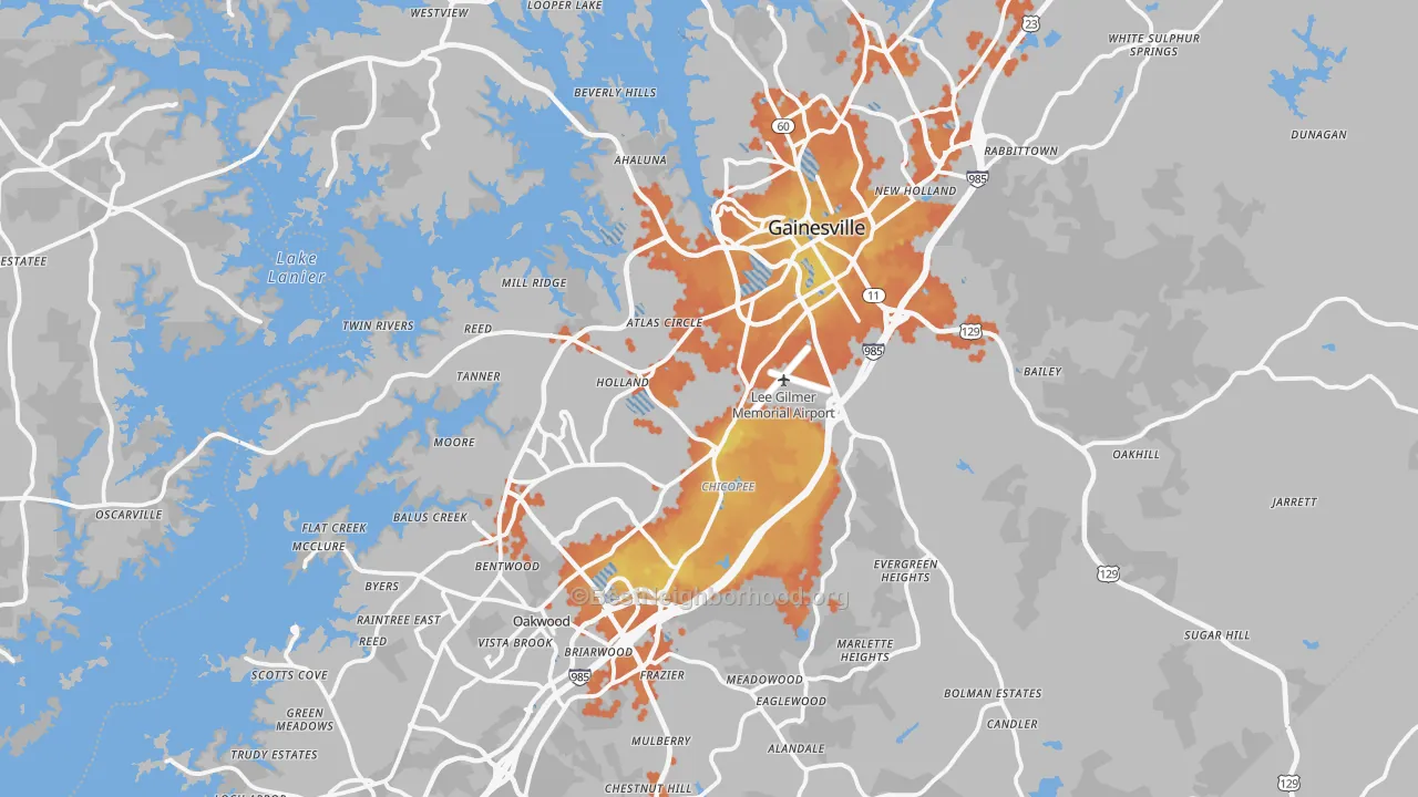 Bike Grade map of Hall County, GA