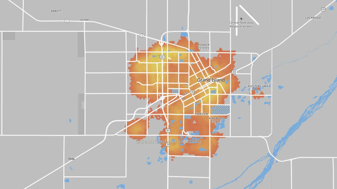 Bike Grade map of Hall County, NE