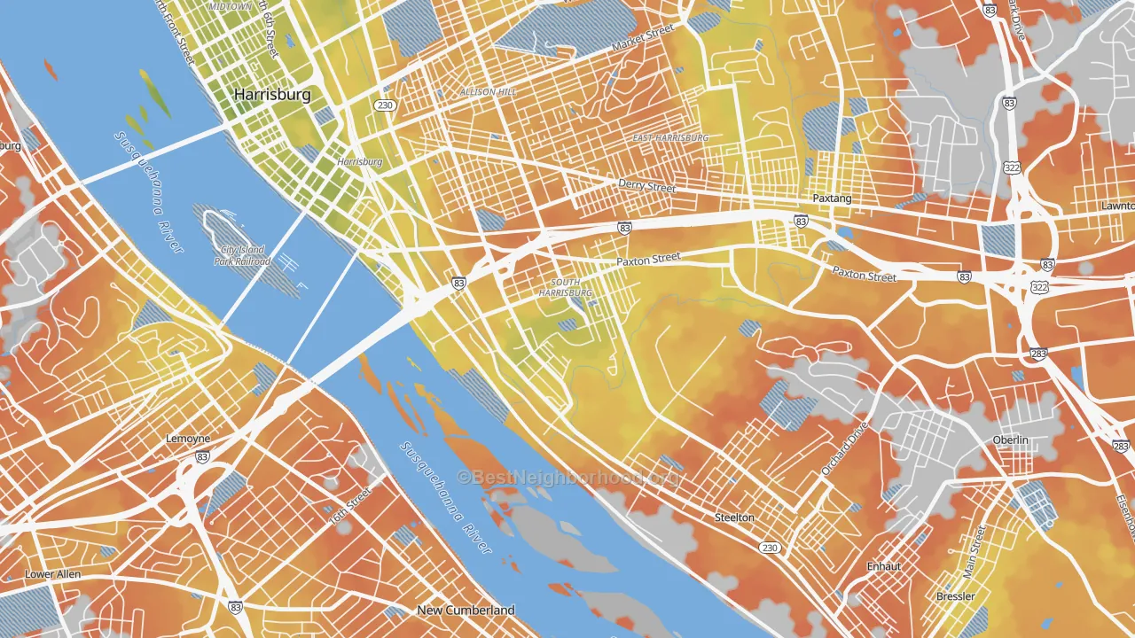 Bike Grade map of Hall Manor, Harrisburg, PA