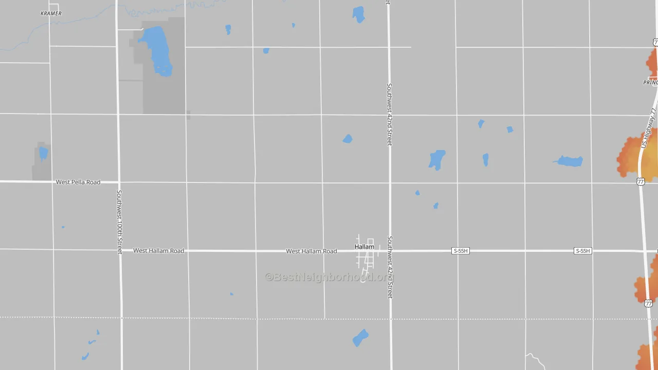 Bike Grade map of Hallam, NE