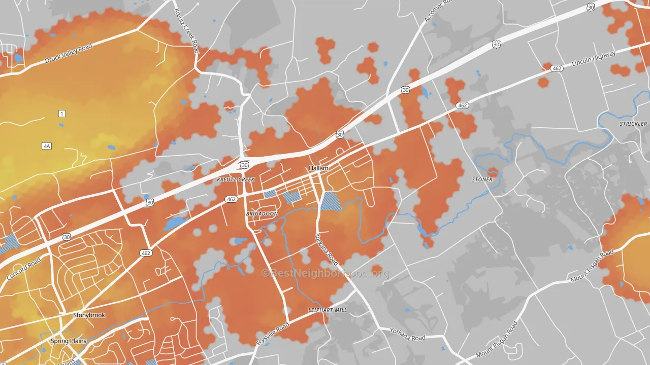Bike Grade map of Hallam, PA