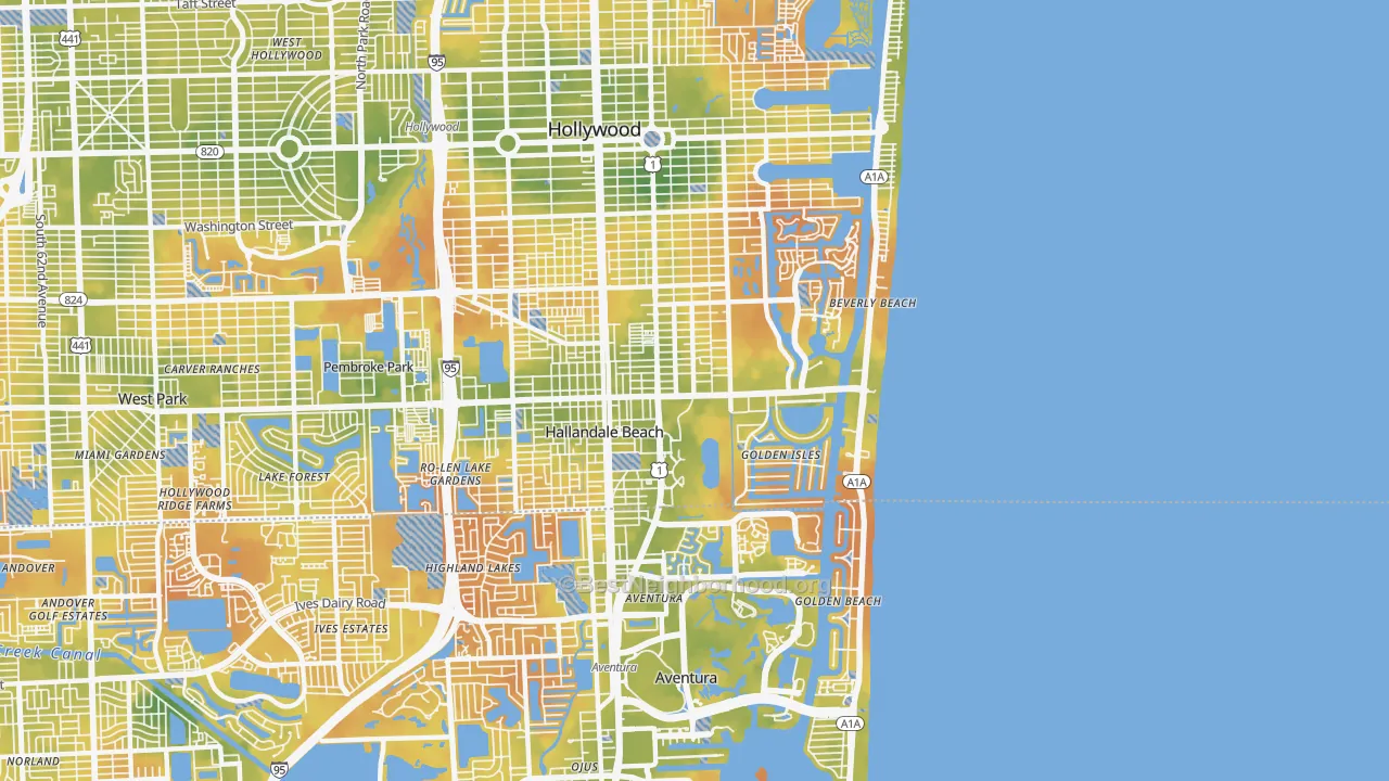 Bike Grade map of Hallandale Beach, FL