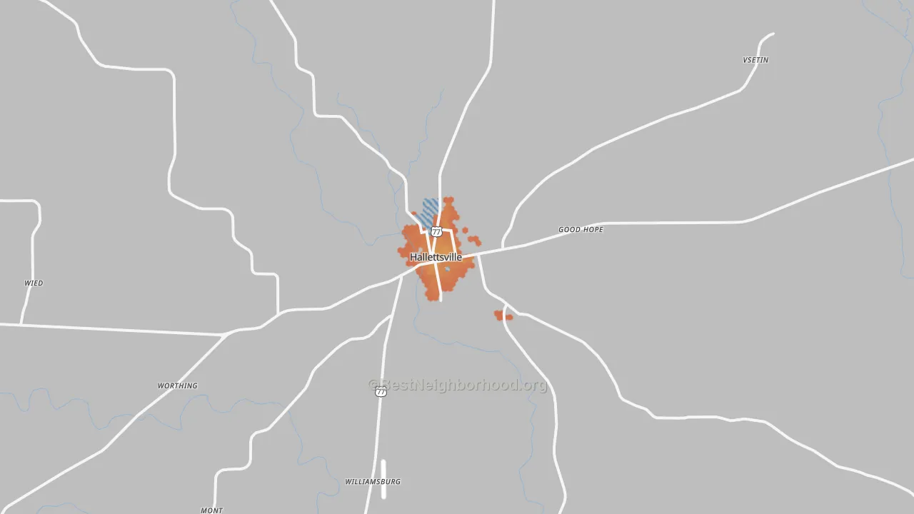 Bike Grade map of Hallettsville, TX